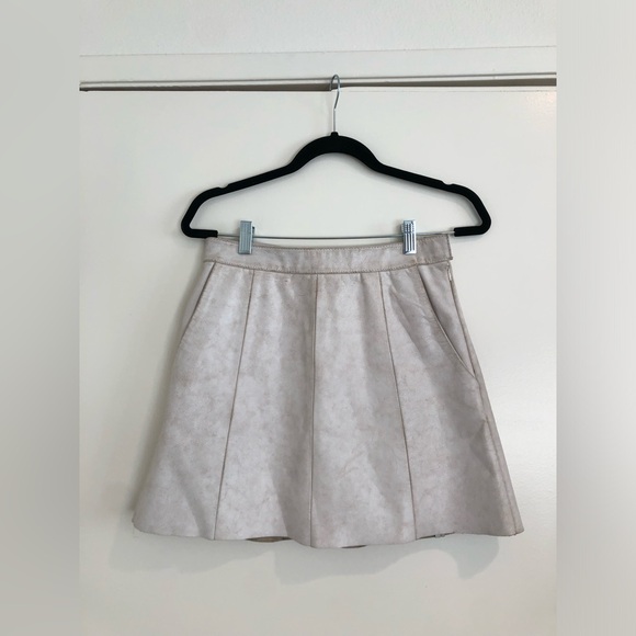 White Cream Genuine Leather Mini Skirt Flared A Line Kenneth Cole Distressed S - Picture 5 of 8